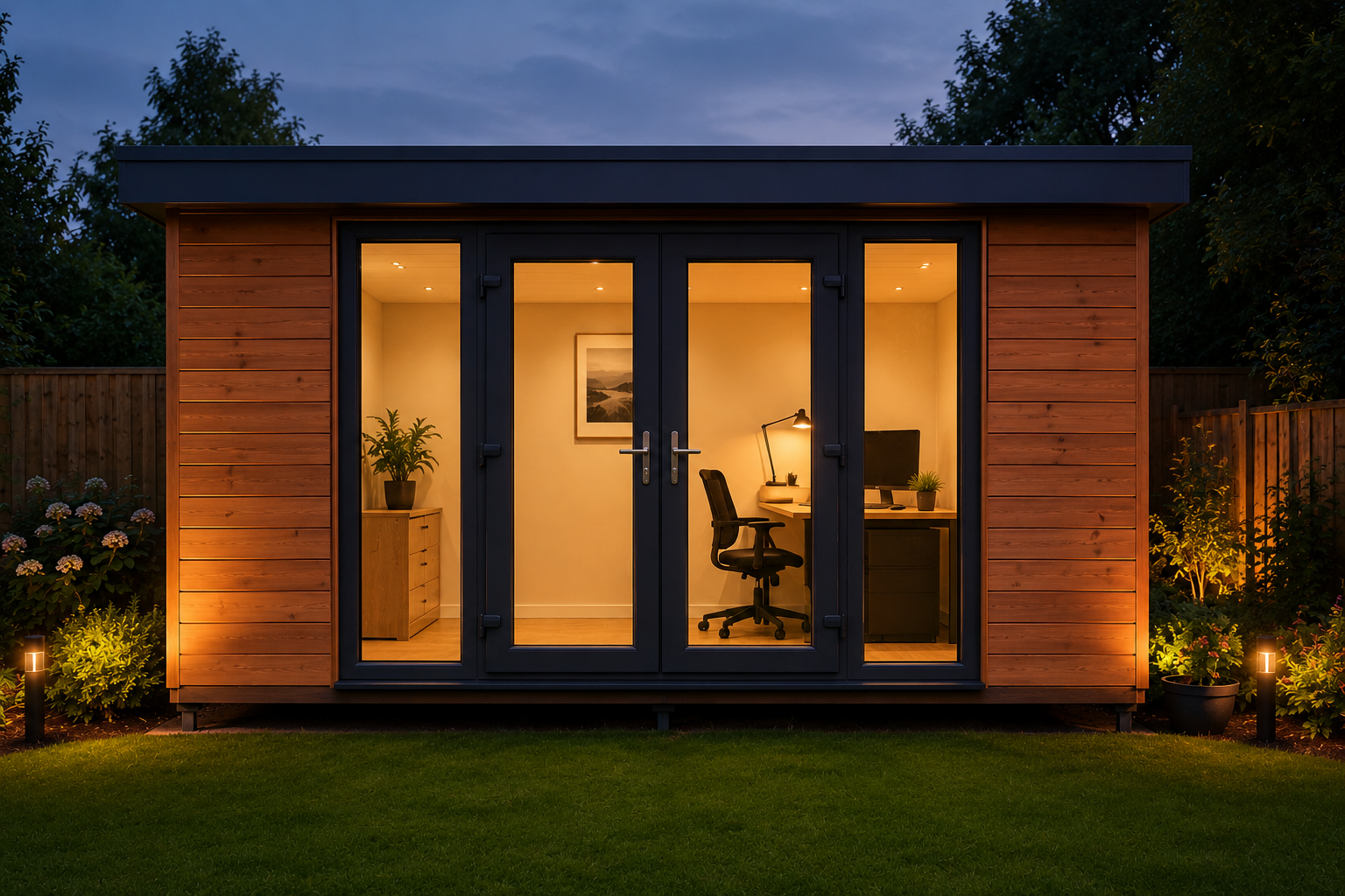 Cedar at dusk — doors open