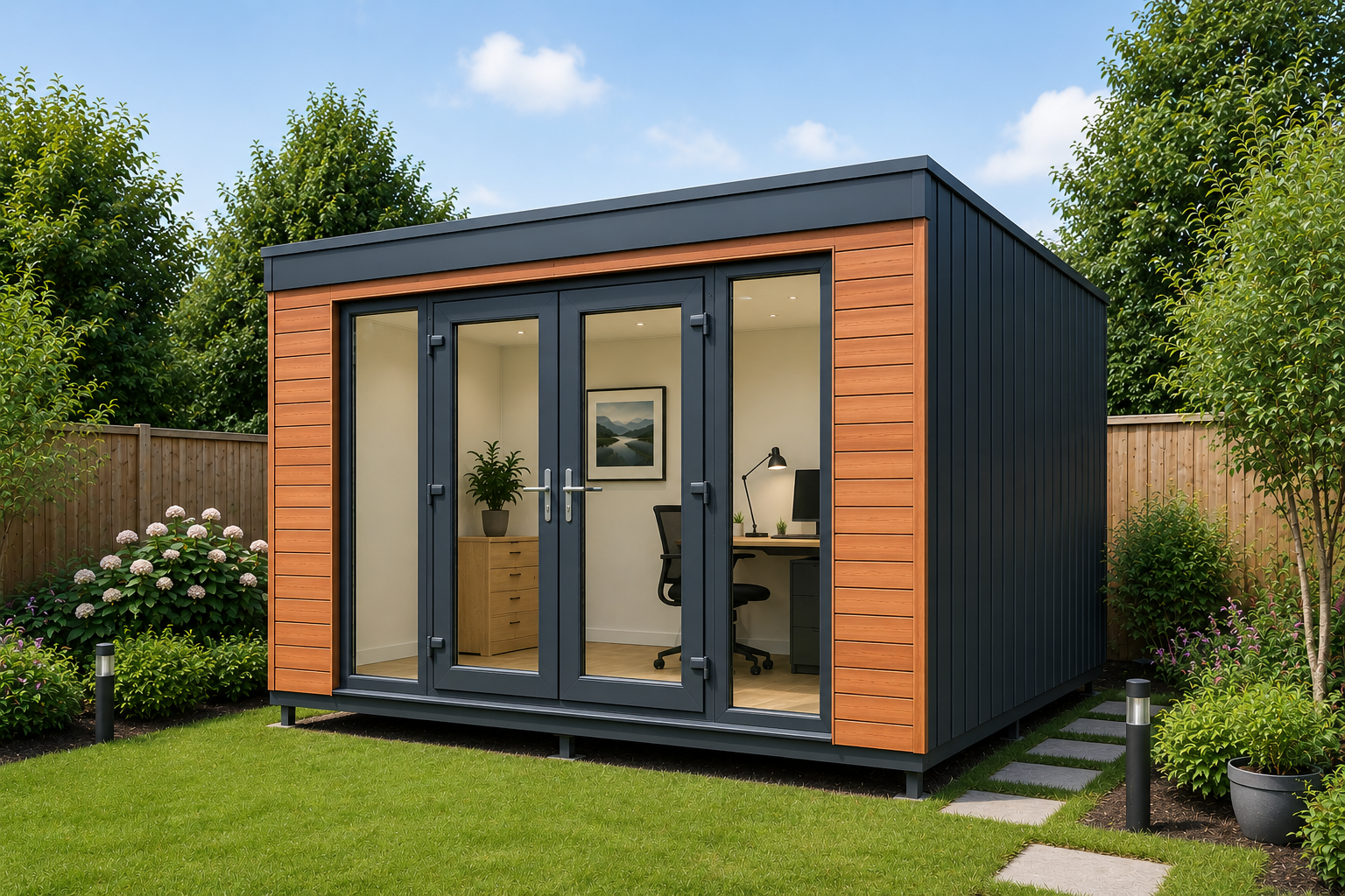 Ridgeway Garden Room — mixed cedar and steel spec, Oxfordshire